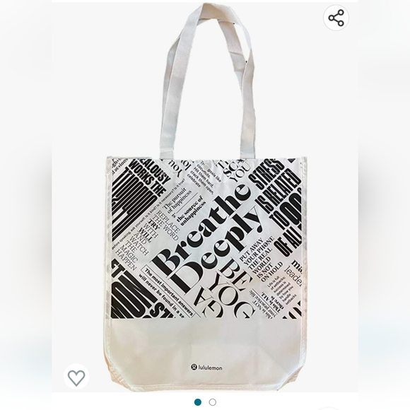 New Large Black & White Breathe Deeply Lululemon Reusable Tote - Picture 1 of 8